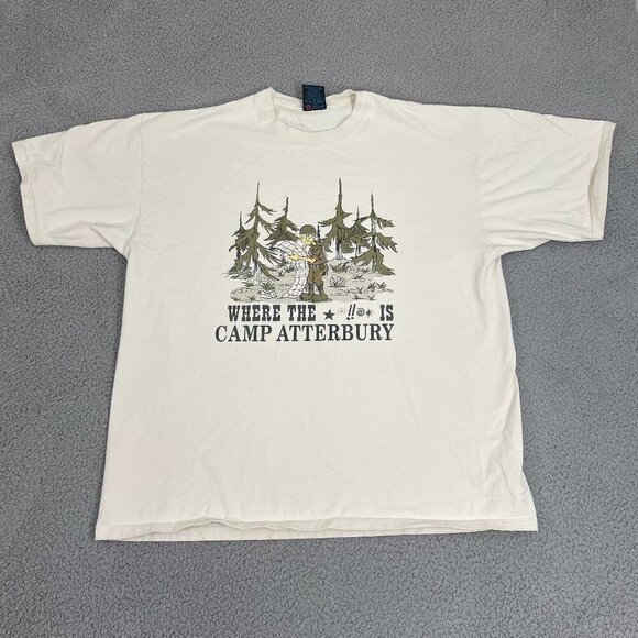 Vintage Camp Atterbury Shirt XL White Short Sleeve Military Graphic Tee - Picture 4 of 9